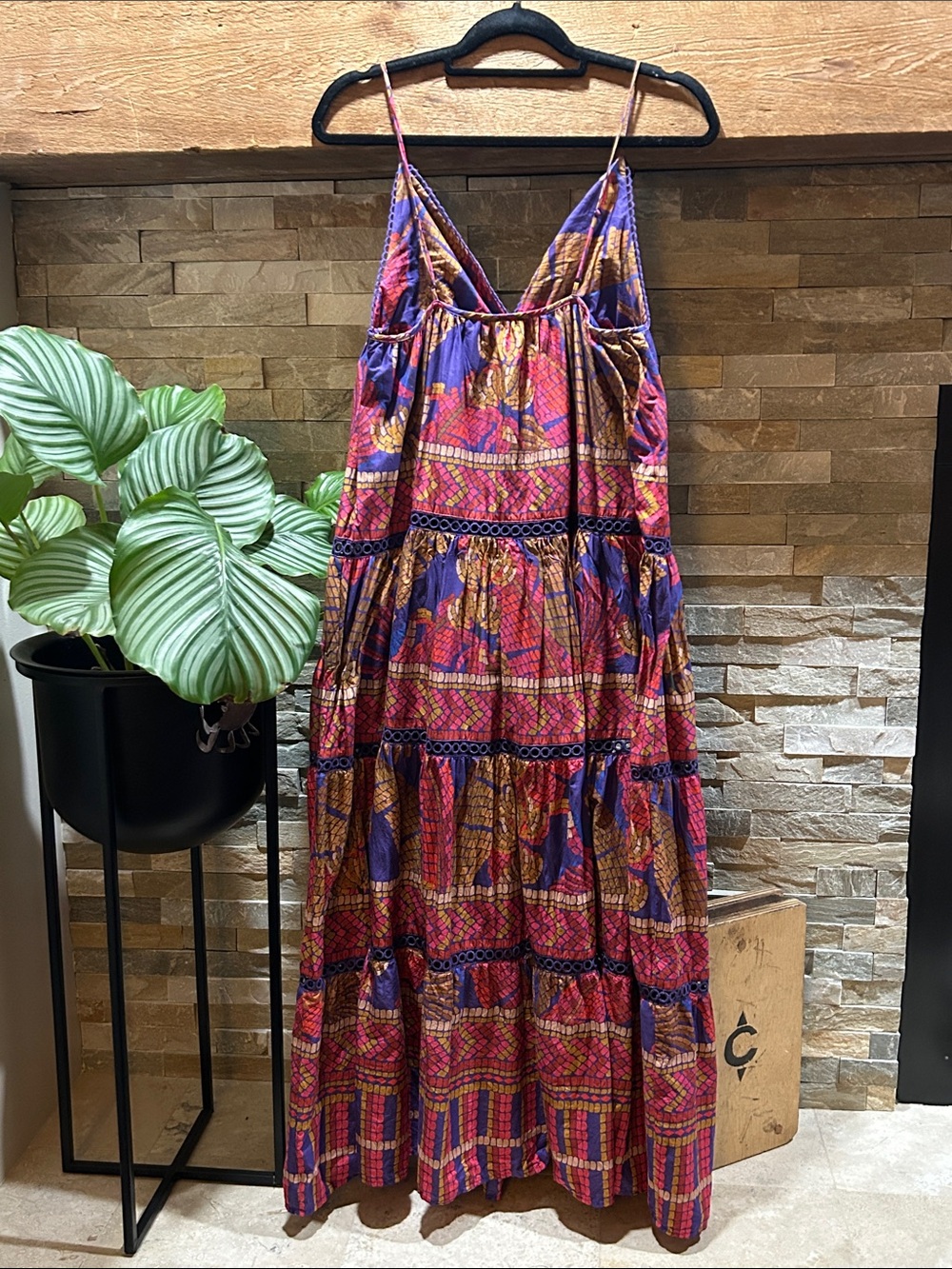 FARM RIO Blue Forest Mosaic Sleeveless Maxi Dress Small - Picture 7 of 16